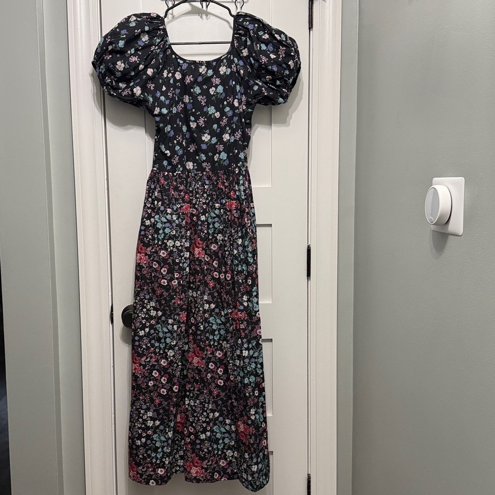 LoveShackFancy Lais Mixed Floral Puff Sleeve Midi Dress - W 8 - Picture 5 of 10